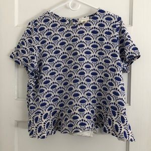 Karen Walker peplum blouse blue white 12 or L